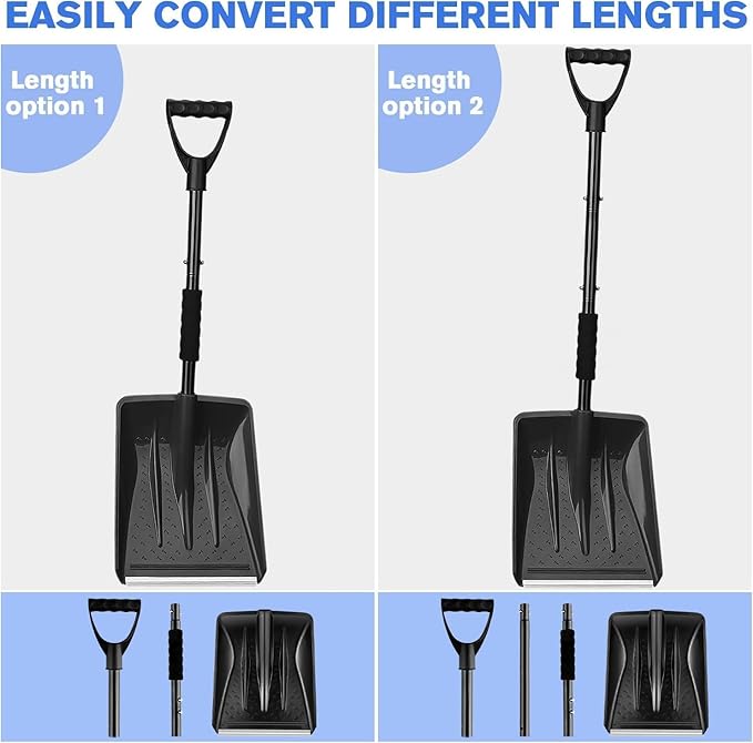 Snow Shovel 2025 Upgrade - Large Capacity Lightweight Aluminum Snow Removal Tool for Car Driveway Garden Camping Portable Parent Child Snow Play Shovel (Black)