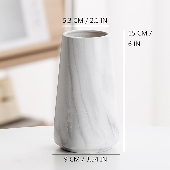 Marble White Vase - 6“ White Ceramic Flower vase, Boho Vases for Pampas Grass, Minimalist Modern vases for Home Decor, Table Shelf Living Room Farmhouse Decor