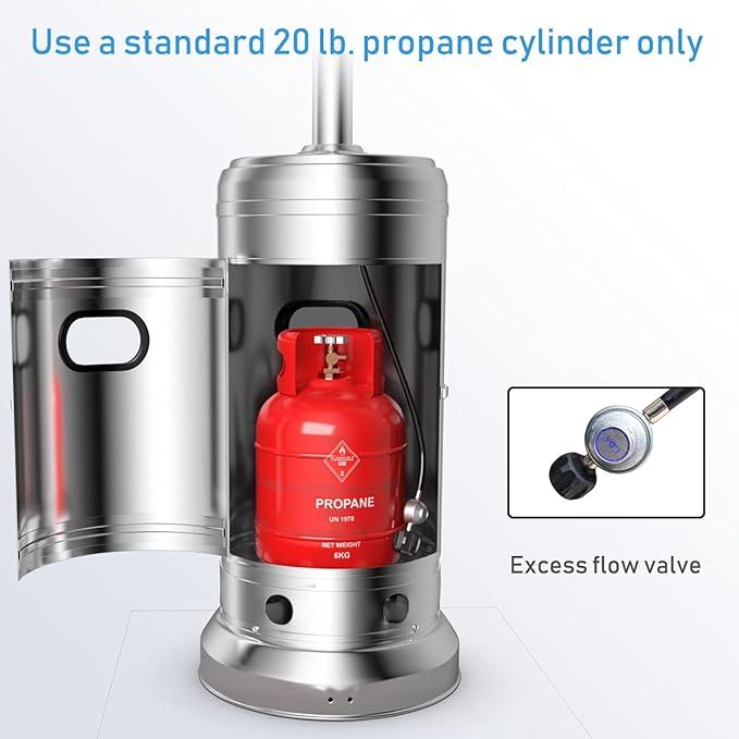 Tangkula 48,000 BTU Propane Heater with Wheels, Outdoor Heater with Shelf Tabletop, Stainless Steel Burner, Auto Shut Off & Tip-Over Protection, Portable Patio Heater for Outdoor Use