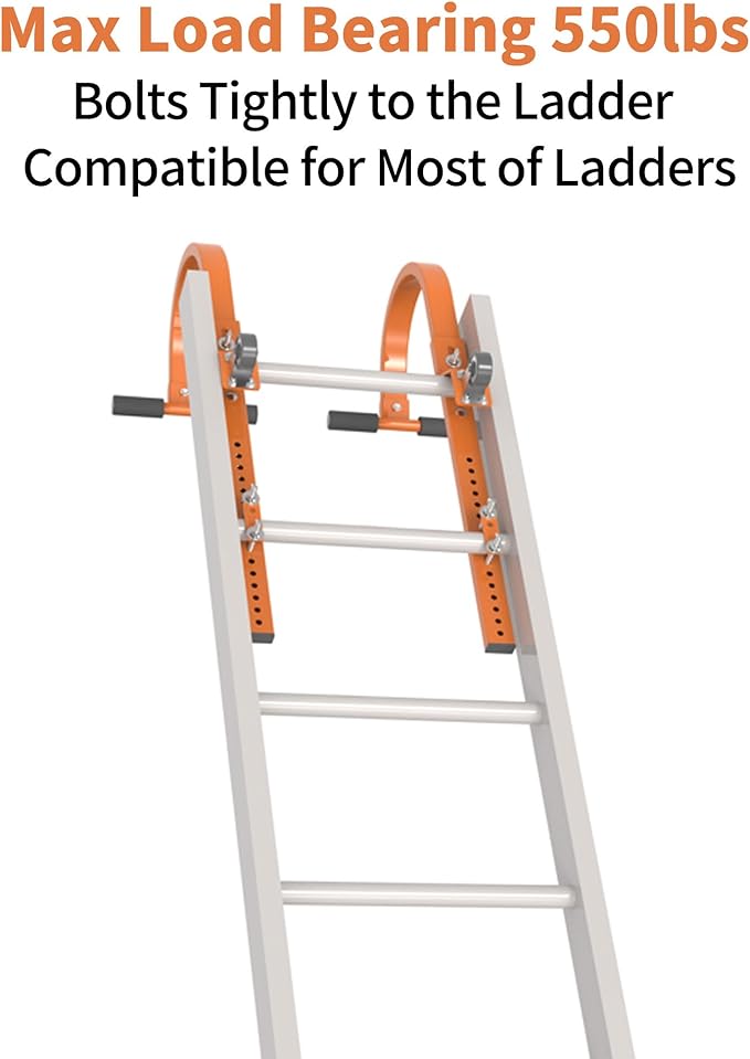 2 Ladder Roof Hook with Wheels, Heavy Duty Steel Ladder Hooks with Grip T-Bar for Damage Prevention, 550 Lb Weight Capacity, Easy Access to Steep Roofs