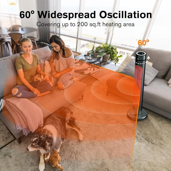 ThermoMate Electric Patio Heater, 1500W IP65 Outdoor/Indoor Infrared Heater with Remote, 8 Heating Levels 8-Hour Timer & Oscillation, Tip-over Protection for Garage Backyard Restaurant