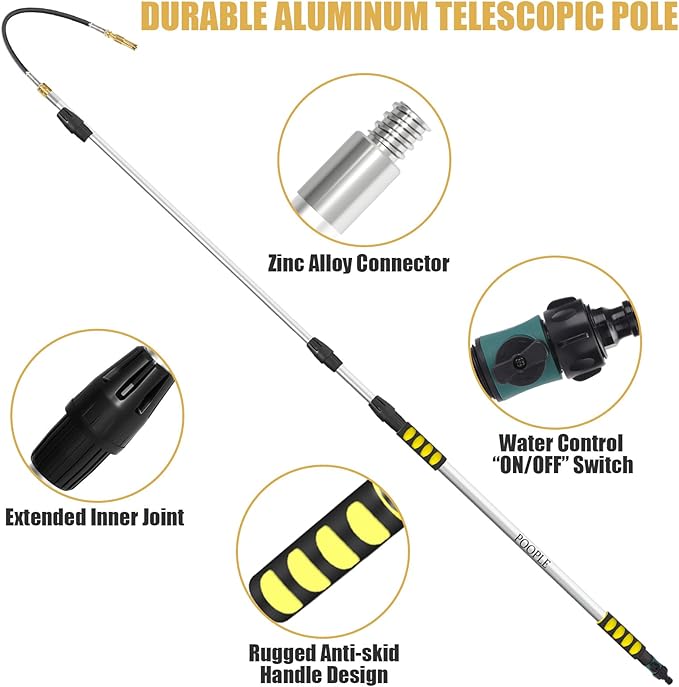 24ft Reach Gutter Cleaning Tools From The Ground, 16ft Telescopic Gutter Cleaner Tools, Rain Gutters Cleaning Tool With Garden Hose Attachment and Bendable Wand