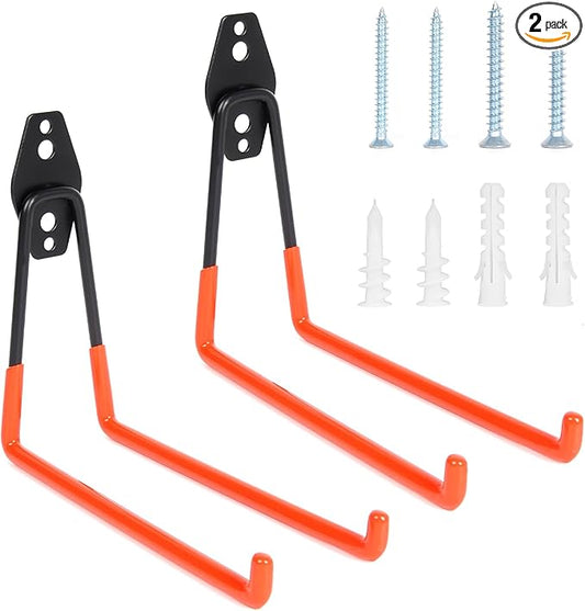 2 Pack Heavy Duty Steel Utility Wall Hooks, Wall Mount Garage Storage Organizer for Hanging Ladders, Bikes,Garden Tools, Skis