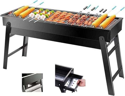 Portable Charcoal Grill, Portable Tabletop BBQ for Outdoor Cooking | Compact Folding Grill for Camping, Hiking, Picnics & Travel | 24”x13”x9” Lightweight Smoky Flavor Grill