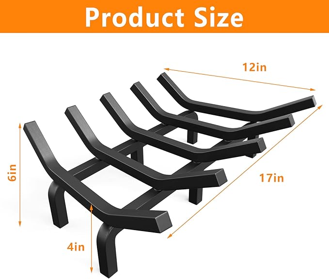 Mr IRONSTONE Fireplace Grate Fireplace Log Holder Solid Steel Heavy Duty Firewood Log Burning Rack Fire Grates for Outdoor Kindling Tools Pit Indoor Wrought Iron Wood Stove 17 inch