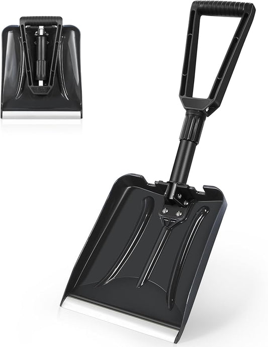 SHANTRA Folding Snow Shovel with Aluminum Edge, D-Grip Portable Shovel for Snow Removal, Lightweight Emergency Snow Shovel, Multifunctional Collapsible Shovel, Shovel For Car Driveway, Garden, Camping