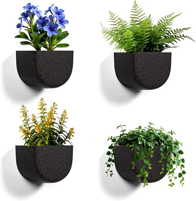 2 Pack Wall Hanging Planter Pots for Indoor and Outdoor Plants, 7 Inch Half-Moon-Shaped Plastic Wall Planter, Wall Mounted Succulent Planters (Iron)
