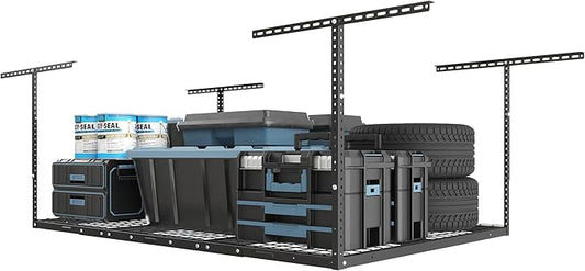 FLEXIMOUNTS 4x6 Overhead Garage Storage Adjustable Ceiling Rack 72" Length x 48" Width x 40" Height, 450lbs Weight Capacity, Black