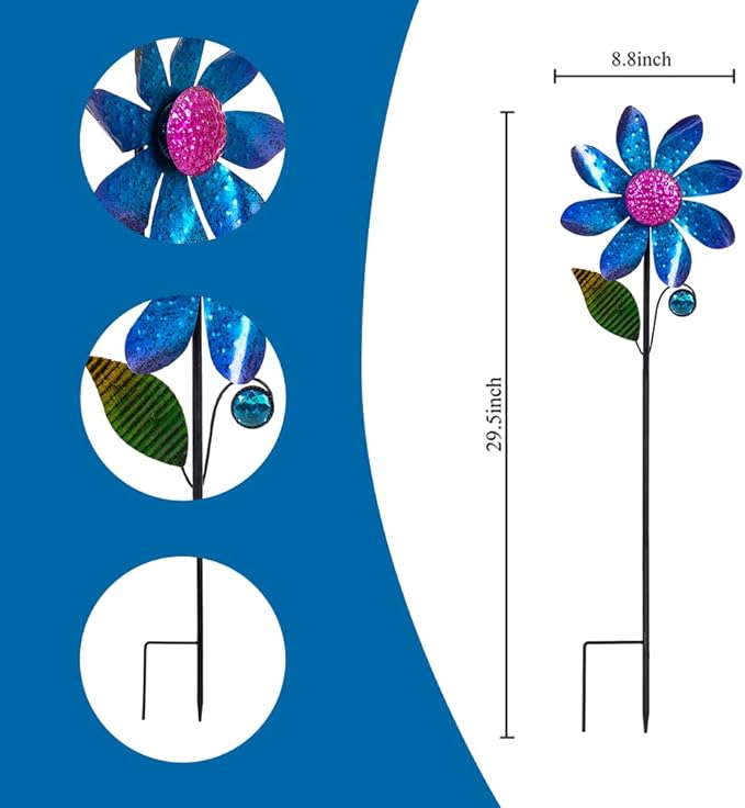 2Pack Garden Wind Spinners,Metal Wind Sculptures Outdoor Windmill Flower Pinwheel Decorations for Yard Lawn Patio Decor