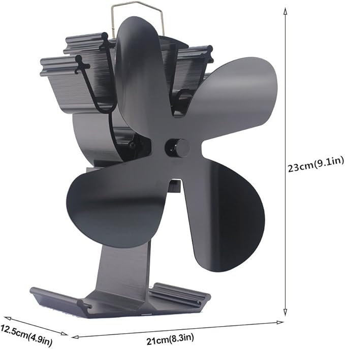 Stove Fan 4-Blade Upgrade Heat Powered Fireplace Fan for Fireplace Wood Burning Fan- Eco Friendly and Efficient Fan (Black)