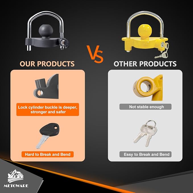 METOWARE Trailer Coupler Lock Universal Adjustable Heavy-Duty Steel Trailer Hitch Lock, Anti Theft Trailer Ball Lock Towing Lock for Towing Caravan Trailer Security Fits 1-7/8",2”, 2-5/16" Coupler