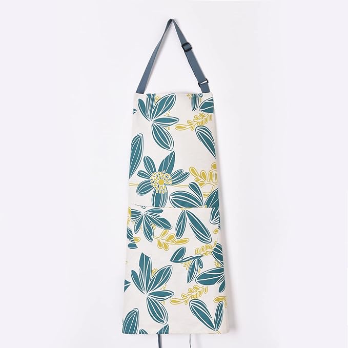2 Pack Floral Apron for Women with Pockets, Adjustable Cotton Chef Aprons for Kitchen, Cooking, BBQ & Grill