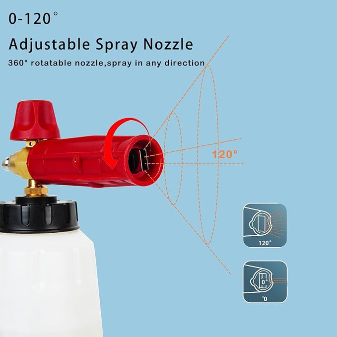 MINGOU Foam Cannon for Pressure Washer Soap Dispenser Snow Foam Cannon Car Wash with 1/4" Quick Connector,1L Bottle, Additional 1.15 mm Orifice Nozzle(Red)