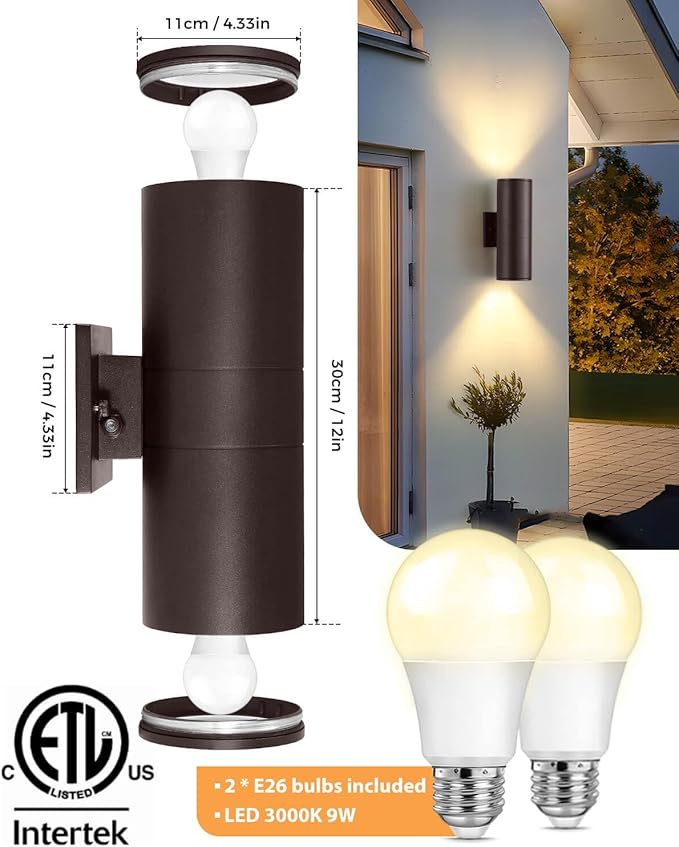SHIMR Dusk to Dawn Modern Outdoor Wall Light with Oil Rubbed Bronze Finish, Cylinder Outdoor Sconce Lights Up Down Lights Outside for House Patio Garage [ETL Listed]