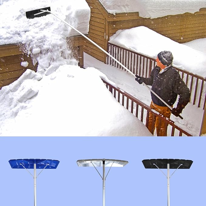 20 Feet Snow Roof Rake, 25 Inch Black Poly Blade and Aluminium Handle, Snow Rake Telescoping Snow Removal Tool