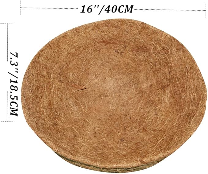 16 Inch Coco Liner for Planters, 2PCS Round Replacement Plant Basket Liner, Coco Fiber for Hanging Basket