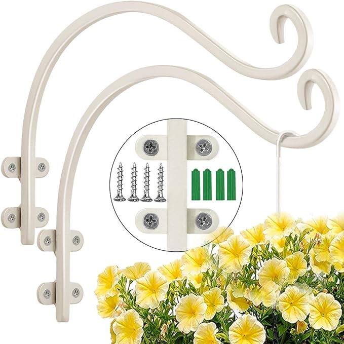 12 Inch Plant Hangers Outdoor 2 Pack White, Heavy Duty Plant Hanging Bracket Hook for Flowers Baskets Planter Pots Bird Feeder Lanterns Wind Chimes Outdoor Indoor
