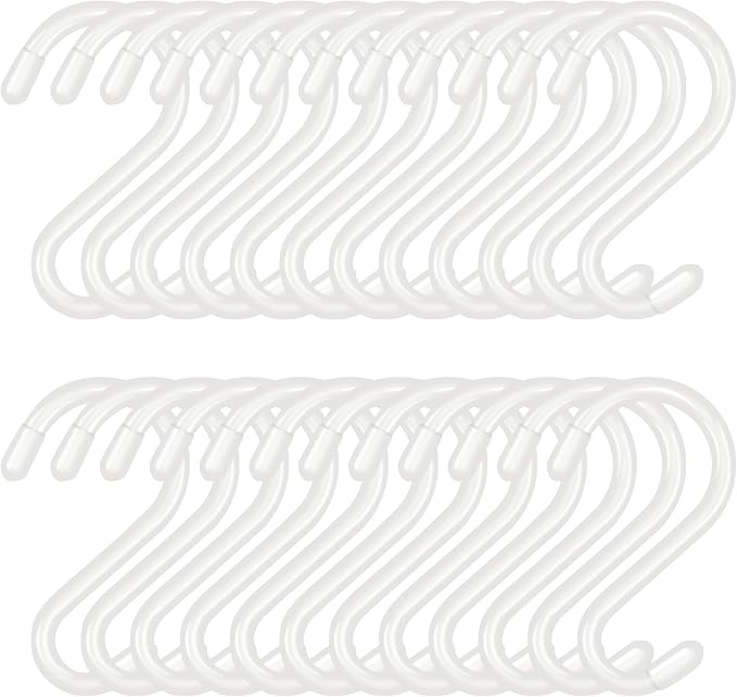 24 Pack 3 Inch S Hooks for Hanging Plants, Small Heavy Duty Vinyl Coated Non Slip White Hooks, Pot Rack Closet Hooks for Clothes, Kitchen Utensils, Pots, Pans, Bags