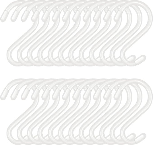 24 Pack 3 Inch S Hooks for Hanging Plants, Small Heavy Duty Vinyl Coated Non Slip White Hooks, Pot Rack Closet Hooks for Clothes, Kitchen Utensils, Pots, Pans, Bags