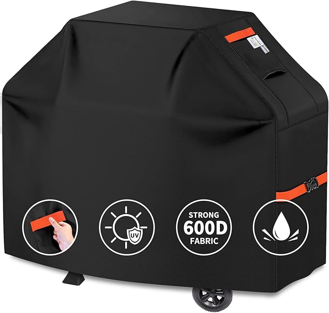 Grill Cover 600D Heavy Duty, Universal Fit Waterproof BBQ Grill Protector with Adjustable Straps, Weatherproof Outdoor Oven Cover for All Seasons