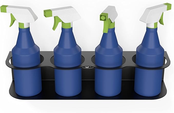 Koova 4 All-Purpose Spray Bottle Holder | Easy Install Wall Mount Hardware Included | Heavy-Duty Powder Coated Steel Storage Rack for Garage And Home | Craft Workspace Paint Bottle Organizer USA Made