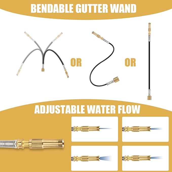 24ft Reach Gutter Cleaning Tools From The Ground, 16ft Telescopic Gutter Cleaner Tools, Rain Gutters Cleaning Tool With Garden Hose Attachment and Bendable Wand