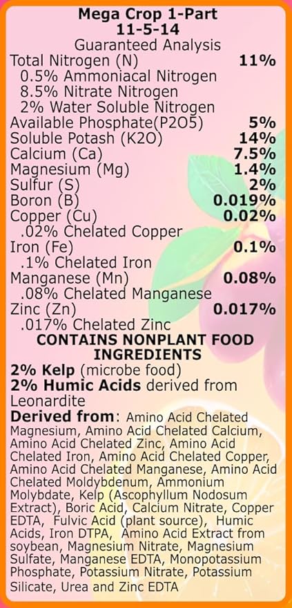 Mega Crop 1-Part Complete Base Nutrient - Hydroponic and Soil Fertilizer for Plants with Organics – Easy to Use for Max harvests - makes 100+ Gallons