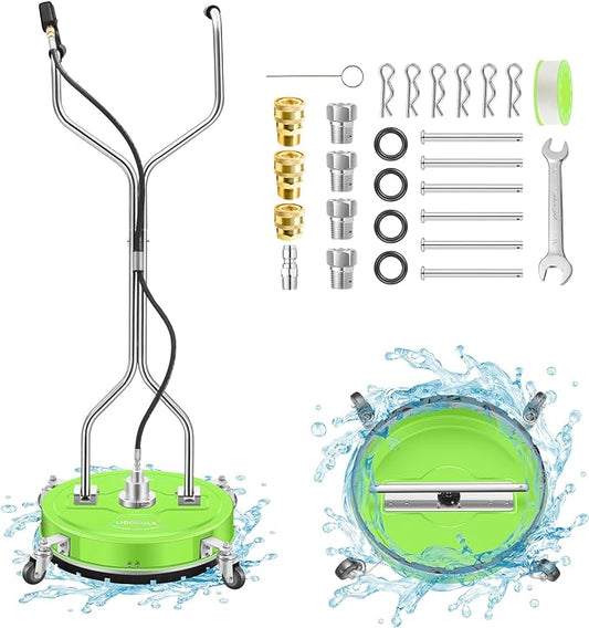 20" Pressure Washer Surface Cleaner with 4 Wheels - Coated Green Dual Handle Stainless Steel Surface Cleaner for Pressure Washer Attachment for Concrete, Patio, Sidewalk, Deck and Driveways - PWS20G