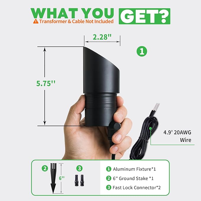 Outdoor Landscape Spotlights - 2700K/3000K/3500K/4000K/5000K Switchable White, LED Low Voltage Spot Lights Hard-Wired, IP65 Waterproof Uplighting, Black Aluminum for Backyard Fence 8 Pack