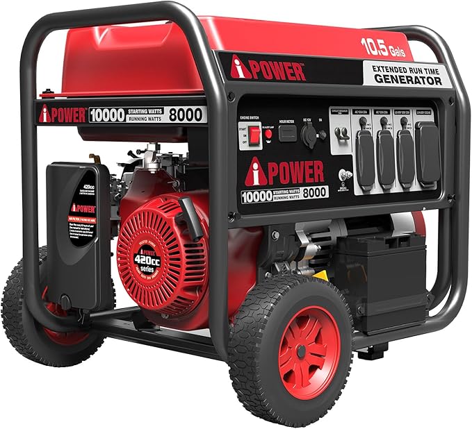 A-iPower 10000-Watt Electric Start Portable Generator, Gas Powered with 420cc OHV Engine, Heavy Duty Generators For Jobsite, Home Use, Emergency (AP10000E)
