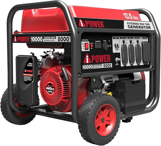 A-iPower 10000-Watt Electric Start Portable Generator, Gas Powered with 420cc OHV Engine, Heavy Duty Generators For Jobsite, Home Use, Emergency (AP10000E)