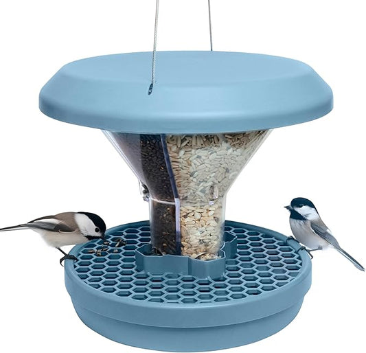 SWISSINNO No Mess Bird Feeder Davos Smart Birds - No Spill Bird Feeder for Outdoor - Mice & Rat Proof - Robust & Reliable for Hanging - Dual Food Chambers - Made in EU - Light Blue