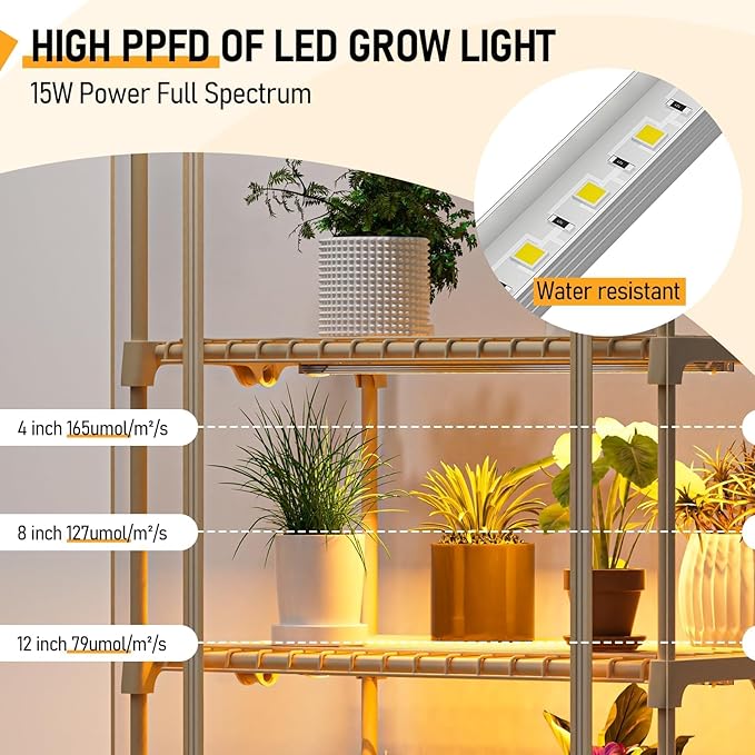 Indoor Greenhouse with Grow Lights - 4 Tiers 27.6"L×19.3"W×61.4"H Outdoor Mini Green House with Zip PVC Cover and Dimmable 45W Full Spectrum Plant Light with Timer for Seed Starting Trays