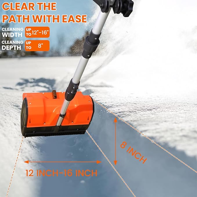 13" Cordless Snow Shovel, 2x 48V 600W Motor 4-Ah Battery Powered Snow Blower 8" Depth Electric Snow Shovel with Directional Plate Adjustable Front Handle (4-Ah Battery & Quick Charger Included) Orange