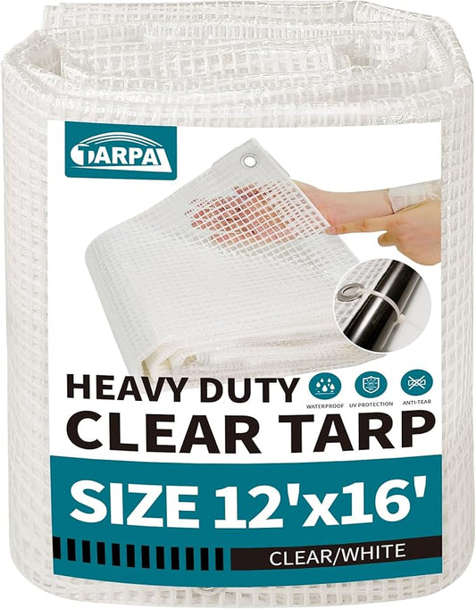 TARPAL 12'x16' Clear White Tarp Heavy Duty Waterproof 12mil with Grommets or Zip Ties for Large Greenhouses for Outdoors Garden,Farm,Chicken Coops