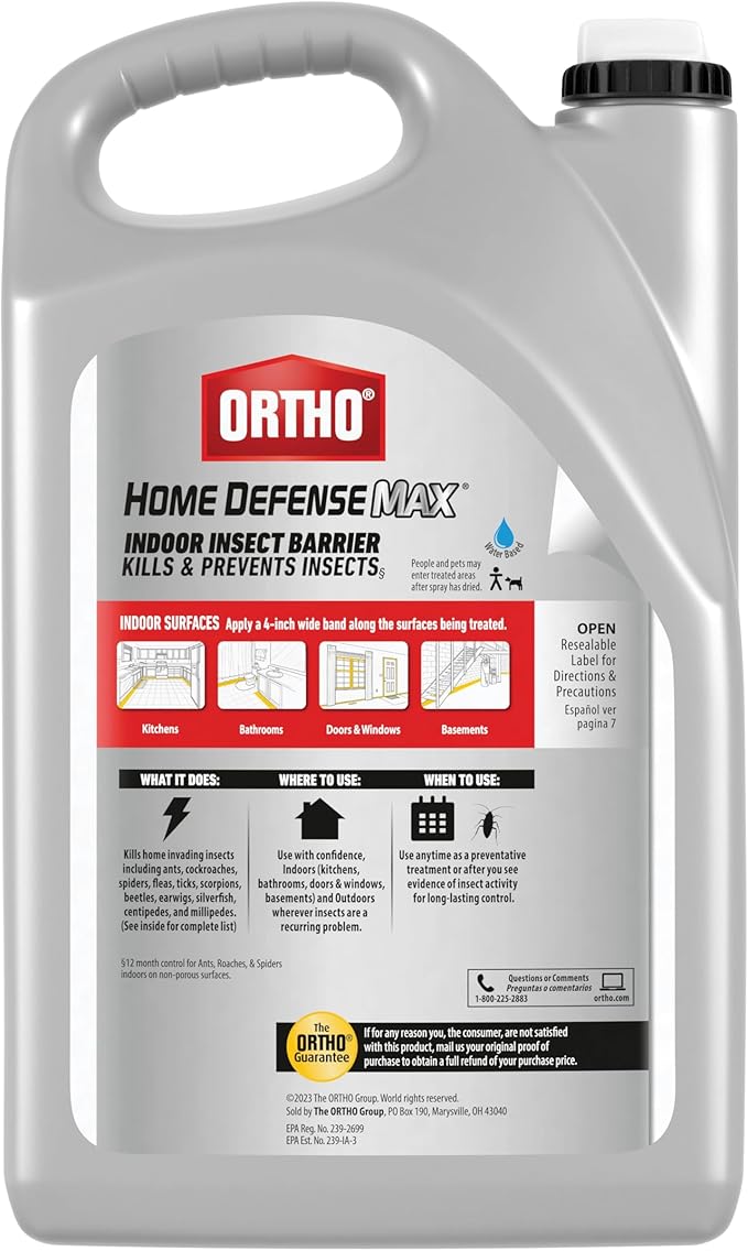 Ortho Home Defense Max Indoor Insect Barrier Refill, Kills Ants, Roaches, Spiders, Fleas and Ticks, 1 gal., 2-Pack