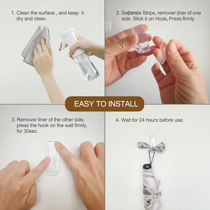 25 Large Wall Hooks for Hanging Heavy Duty, with 32 Removable Strips, Clear Hanger Hooks, Damage-Free Utility Hooks with Adhesive Strips, Plastic Wall Hook for Key, Shower, Towel, Coat, Door, Hat.