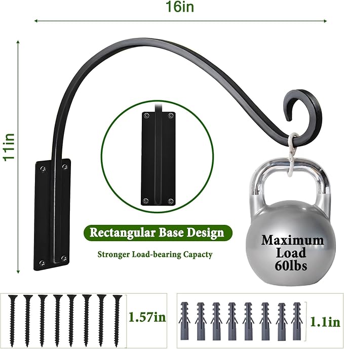 16 Inch Plant Hangers Outdoor 2 Pack,Plant Hanging Hook Bracket for Bird Feeder Hanger,Hanging Plant Hooks for Outside Baskets Lanterns Wind Chimes Outdoor Indoor