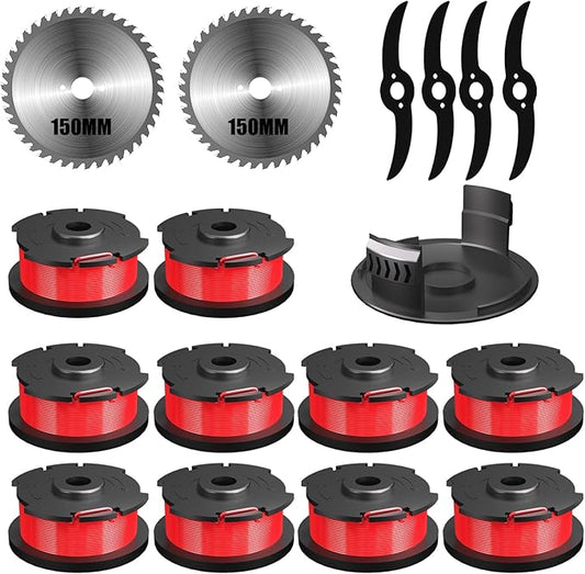 String Trimmer Blade Set,(2X Saw Blade + 4xMetal Blade + 12 spools + 1 Cover) Applicable to WEG21A，WEG21T