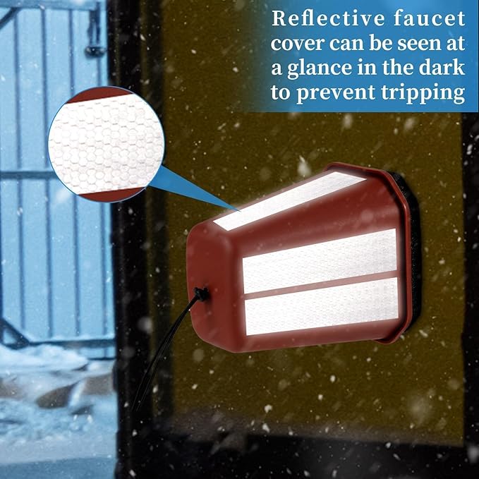 2 Pack 2025 Upgrade Extra Long Pet Proof Outdoor Faucet Covers Winter 8.5x7x5.5in Plastic Thick Foam Spigot Cover w/Reflective Strips or Outside Water Faucet Winter Freeze Protection (Red)