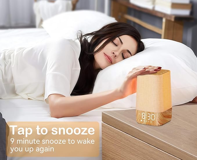 Sunrise Alarm Clock with Noise Machine: Digital Alarm Clock for Bedrooms, Nature Sounds for Gentle Wake Up, 30 Sleep Sounds, Adjustable Brightness & Volume, Timer - Wood Grain