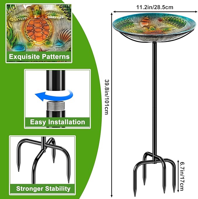 Metal Bird Bath for Outside, Detachable Birdbath & Birdfeeder with Base Stake, Vintage Bird Baths Feeder Bowl for Outdoors Garden Yard Lawn Decor (Vintage Silver)