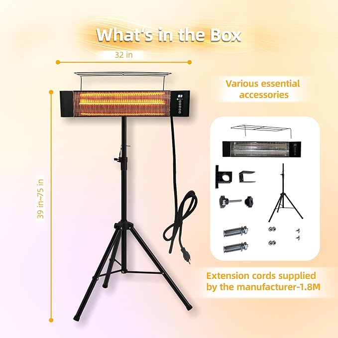 Outdoor Electric Heater For Patio/Indoor Use RealSmart 1500W Portable Heaters 3 Heat Modes Wall Mounted Ceiling Heater Tripod Waterproof IP65 TUV Certification for Restaurant Garage Greenhouse