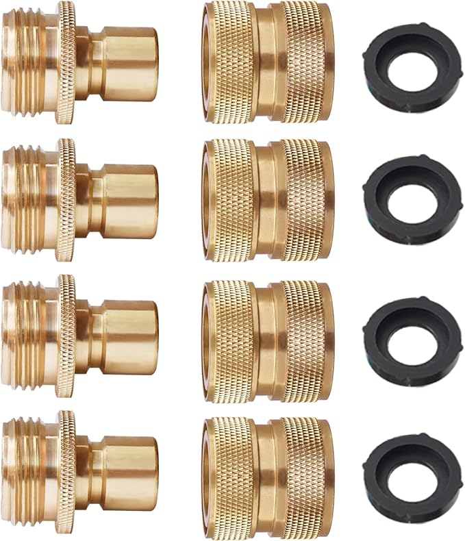 PLG Brass Garden Hose Quick Connect Fittings 3/4 Inch - Leak-Proof for Nozzles, Watering & Car Washing, 4 Pack