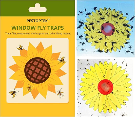 32 Pack Window Fly Traps, Fruit Fly Traps for Indoors, Paper Sticky Strips with Beautiful Sunflower Design, House Fly Catcher Trap for Home, Pest Control for Kitchen and Garage
