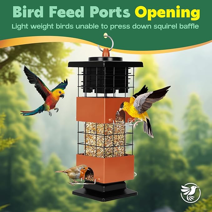 Metal Squirrel Proof Bird Feeder for Outdoors, 2.5LB Hanging Wild Bird Feeder, Weight Activated Mechanism, Weatherproof and Rust-Resistant, Ideal for Cardinals, Finches, and Songbirds