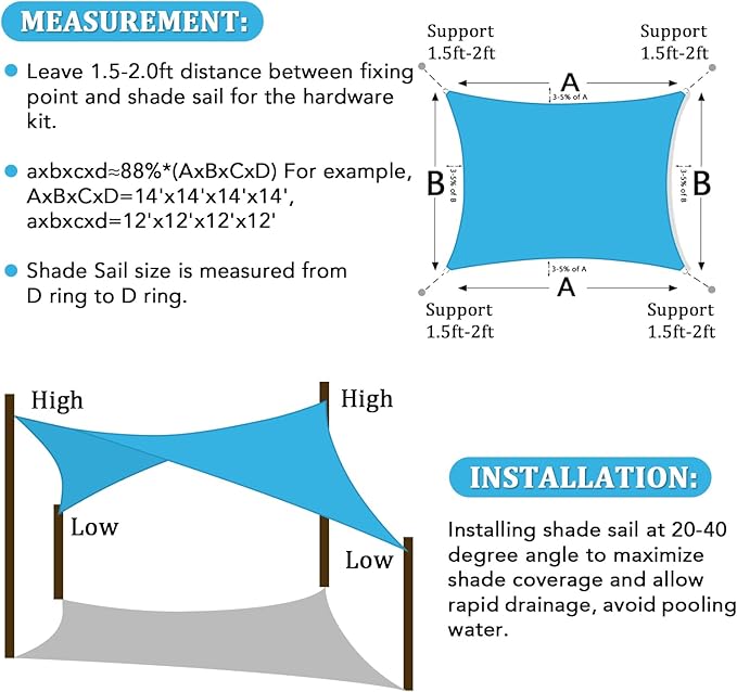 Shade&Beyond Sun Shade Sail Breathable UV Block Outdoor Covering Cloth for Backyard, Pool, 10'X14', Turquoise Mixed (Customized Available)