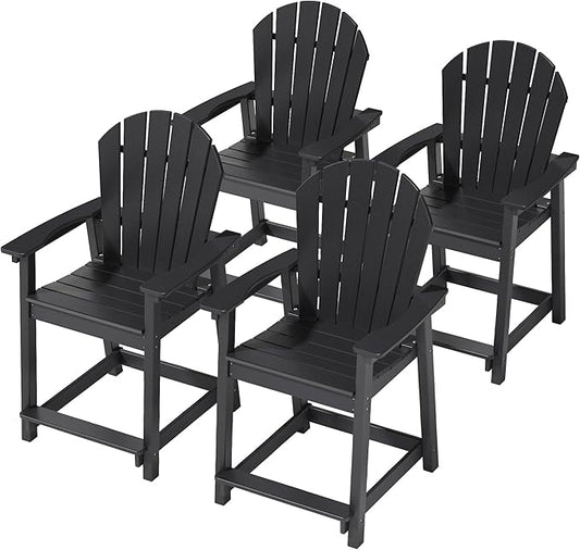 Outdoor Tall Adirondack Chair, HDPE Weather Resistant Outdoor Chair for Garden, Backyard, Poolside, Capacity 400LBS (4 PCS, Black)