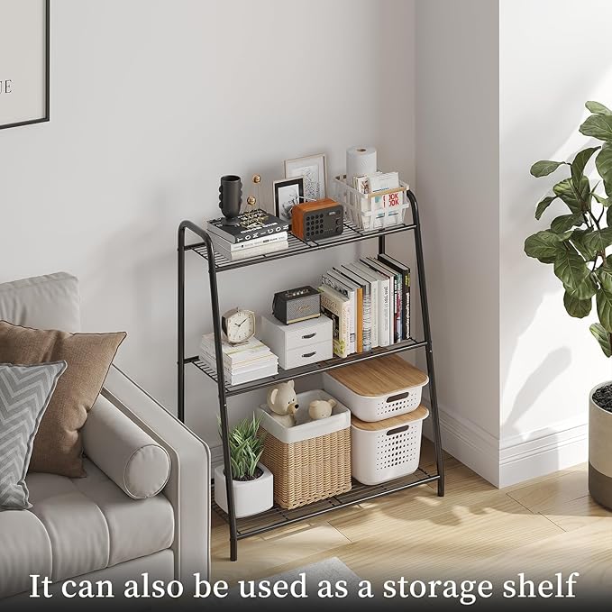 Metal Plant Stand Indoor Outdoor for Multiple Plants,3 Tier Plant Shelf,Large Heavy Duty Flower Holder Ladder Plant for Living Room, Patio, Balcony (Black)