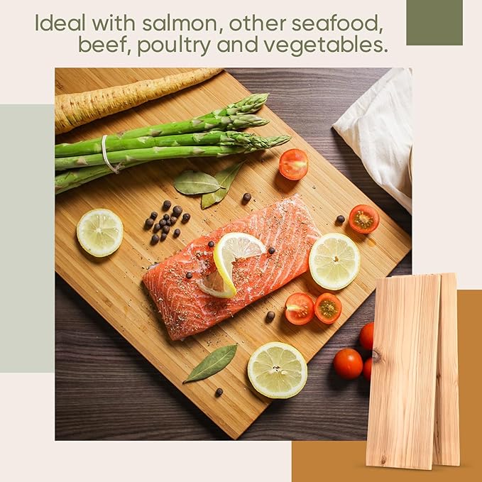 Landical 13 Pcs XL XXL Large Cedar Planks for Grilling Salmon Thicker Design Full Filet of Salmon Meat Fish and Veggies Adding Extra Smoke and Flavor Soaking Fast Easy to Use (15 x 5.5 Inches)